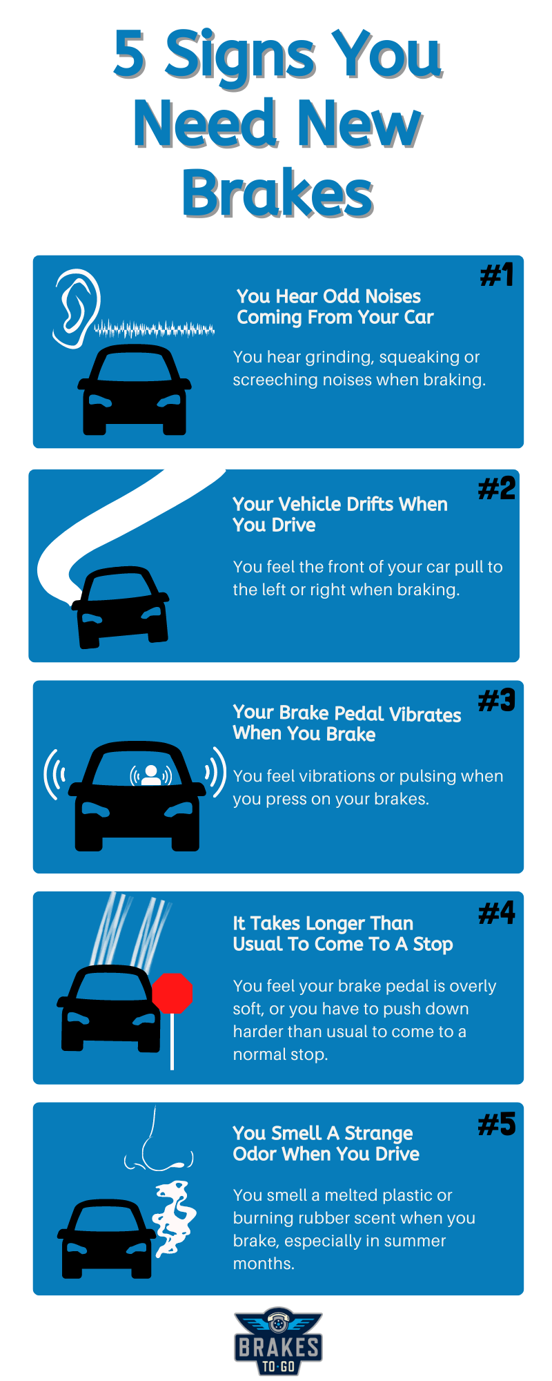 Infographic showing signs of needing new brakes.