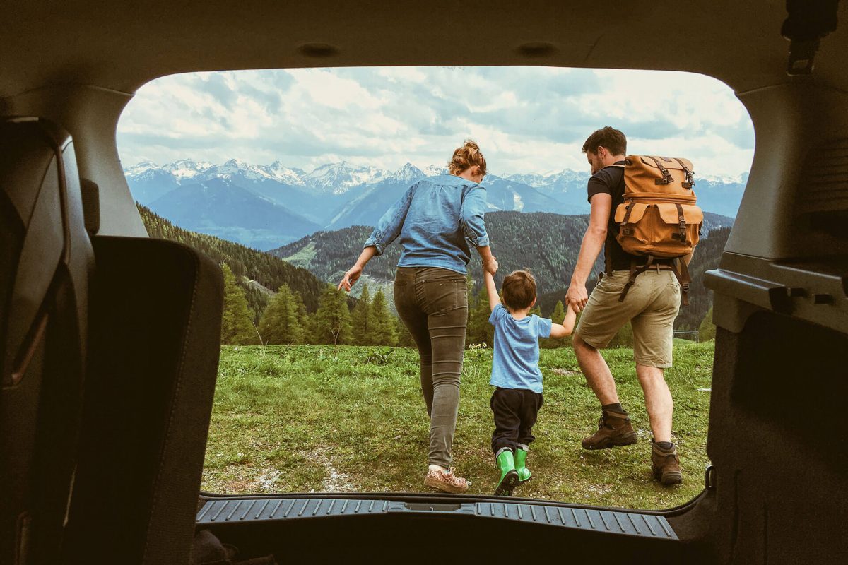 Family leaving car to explore outdoors